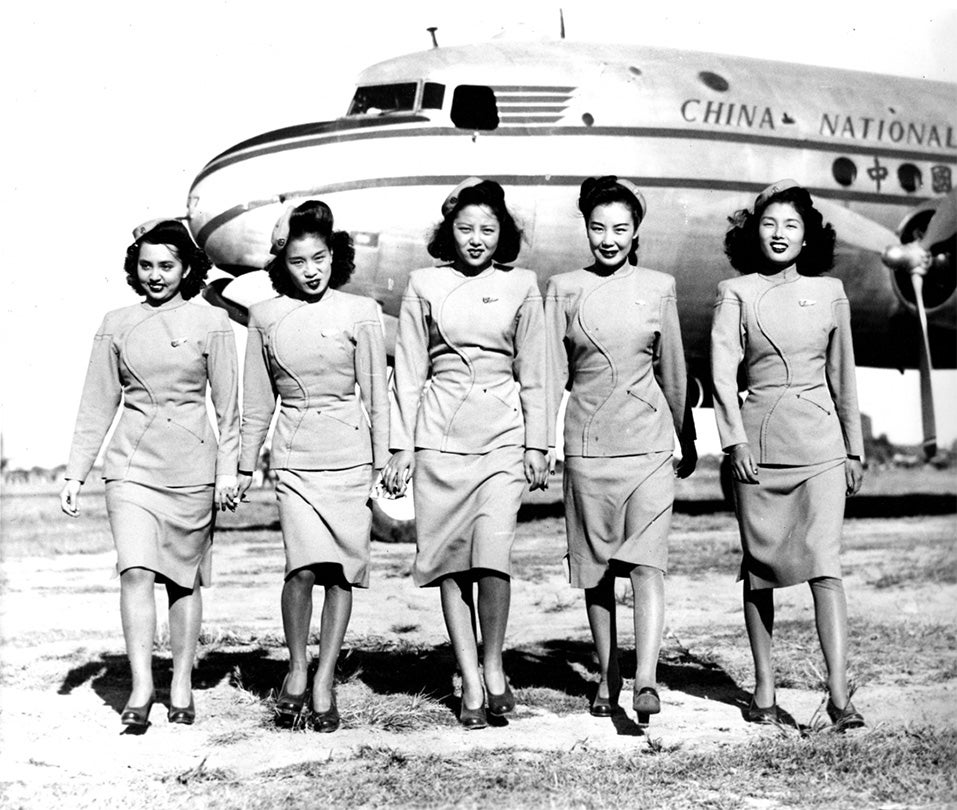 CNAC Air Hostesses and Douglas DC-4 Skymaster  c. 1948