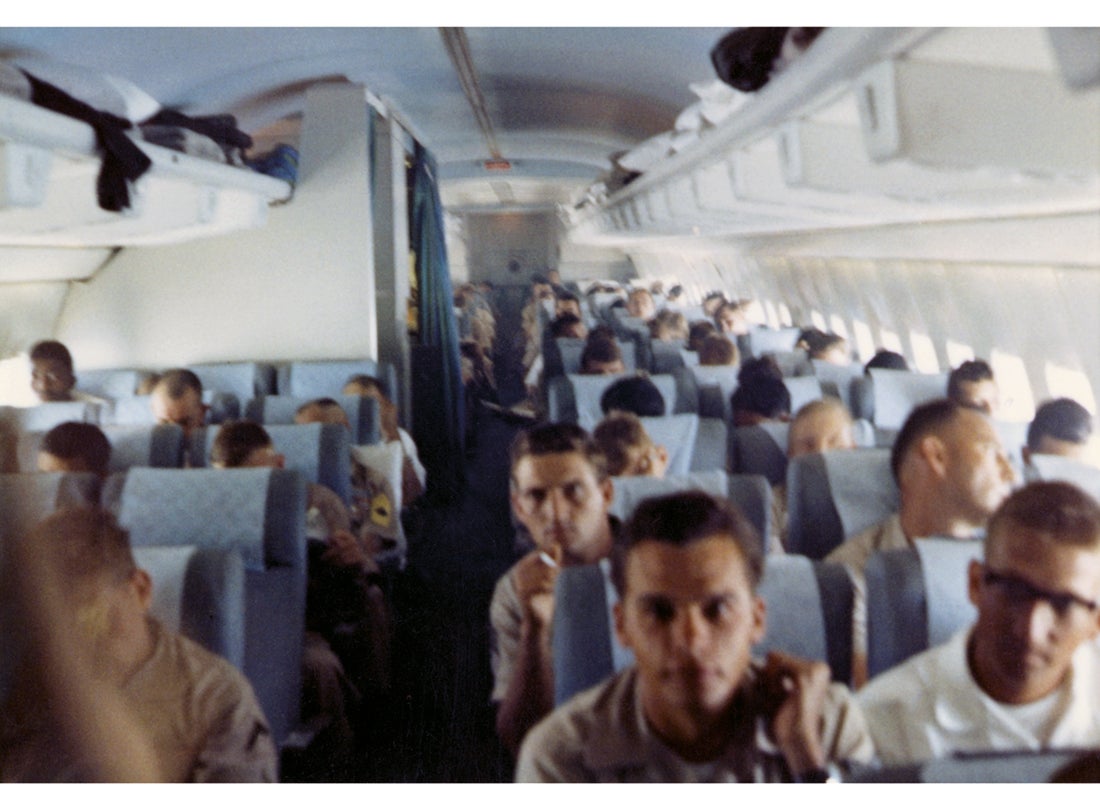 Military personnel aboard a Pan American World Airways R&R flight  c. 1968