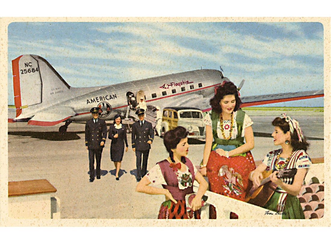American Airlines Douglas DC-3 in Mexico postcard  1940s
