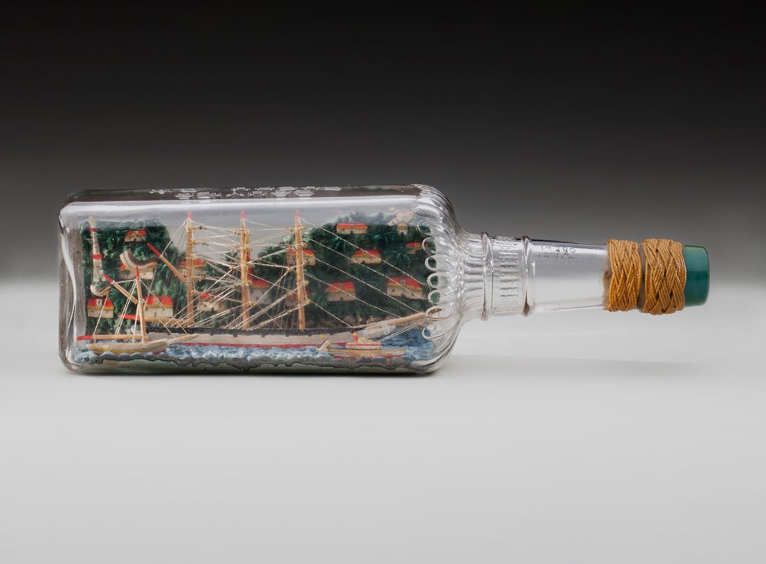 Model-in-bottle of a three-masted ship