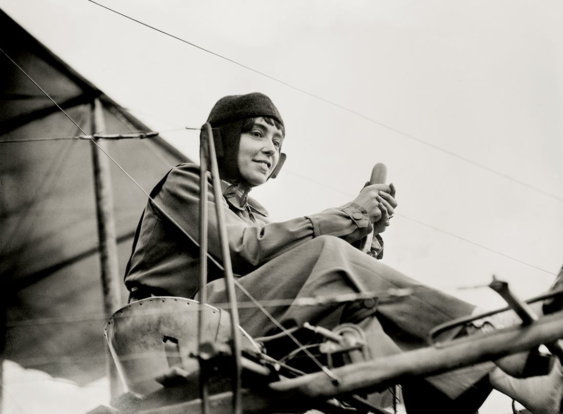 Hélène Dutrieu (1877–1961) in her Farman biplane  c. 1911