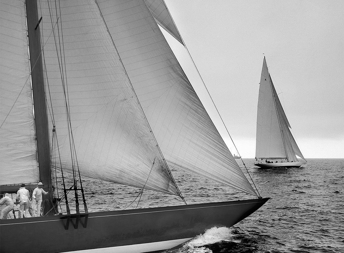 Interior of Enterprise, shown as efficiently equipped workshop with winches and hand-me-downs inherited from Resolute, Vanitie, and Reliance  1930 