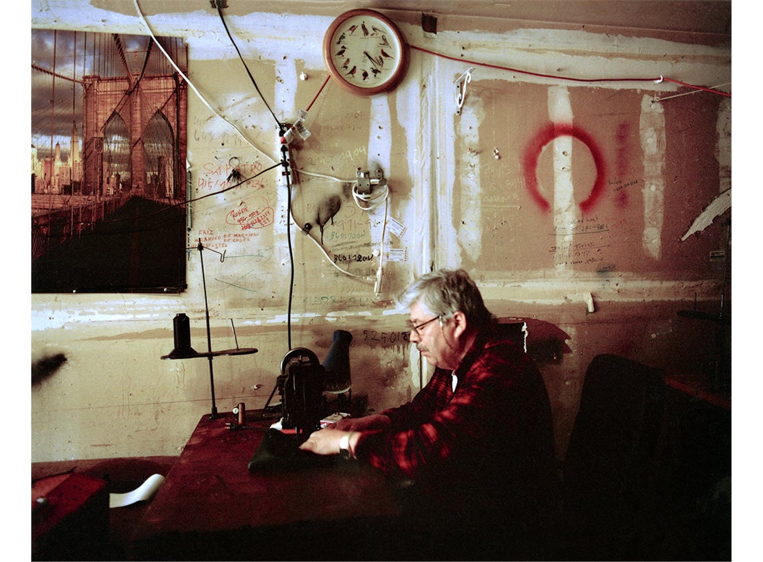 Jose in his garage upholstery shop, Mission Street  2018