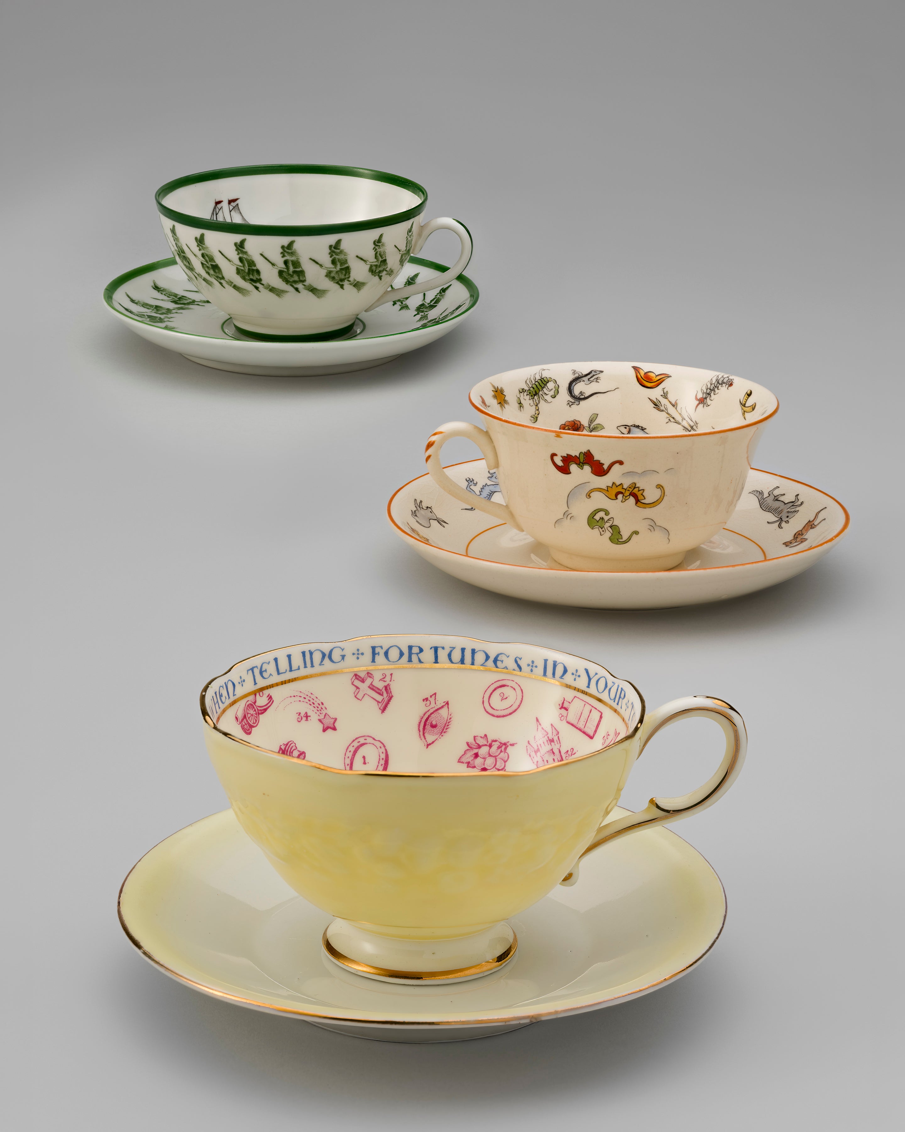Flying witch fortune-telling teacup  late 19th century 