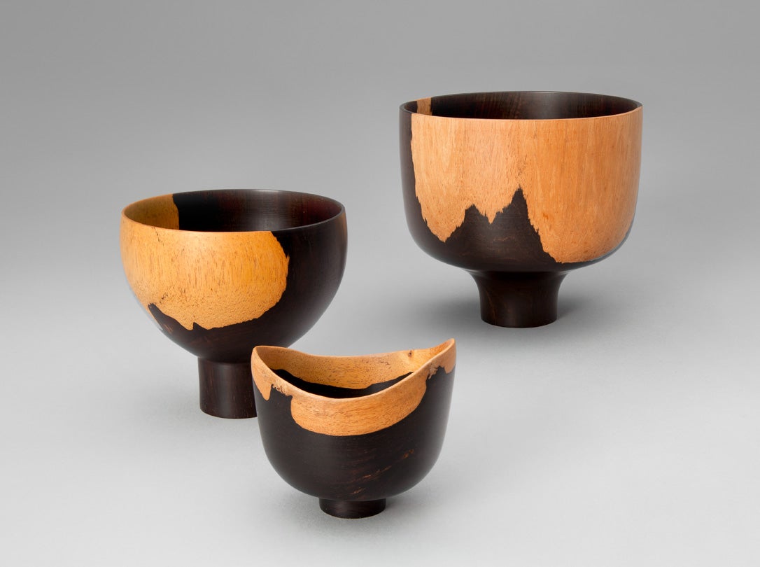 Footed bowl  1993 Bob Stocksdale (1913–2003) mpingo (Africa) L2013.2601.071  Footed bowl  1993 Bob Stocksdale (1913–2003) mpingo (Africa) L2013.2601.070  Footed bowl  1984 Bob Stocksdale (1913–2003) African blackwood L2013.2601.072