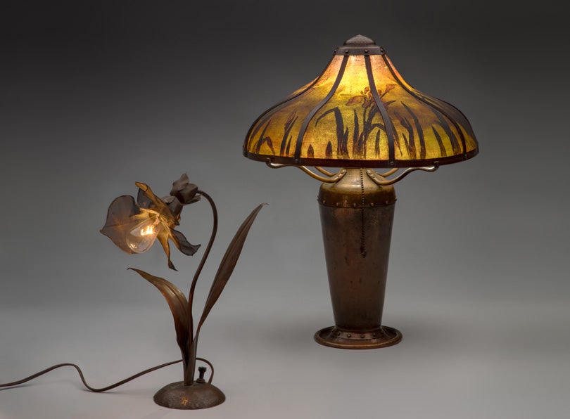 Flower lamp  c. 1907, Lamp with painted shade  1910