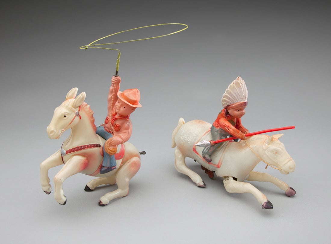 Wind-up rancher and wind-up Indian rider on horse  1930s
