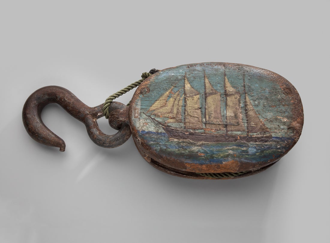 Block with painted schooner Aurora  c. 1900–40