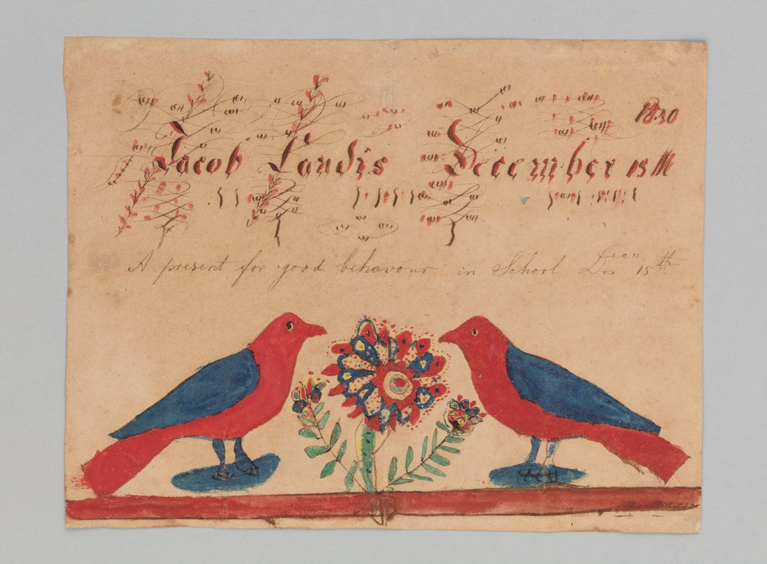 Fraktur reward of merit for Jacob Landis  1830