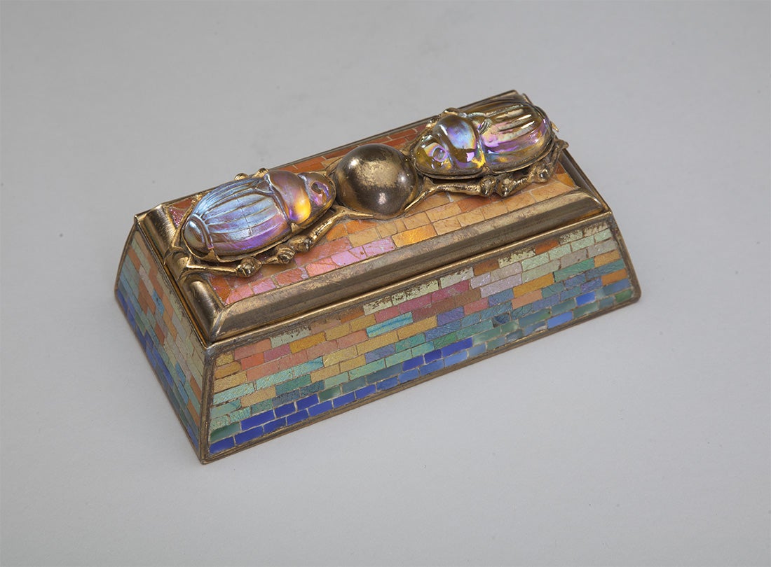 Scarab mosaic stamp box  c. 1910
