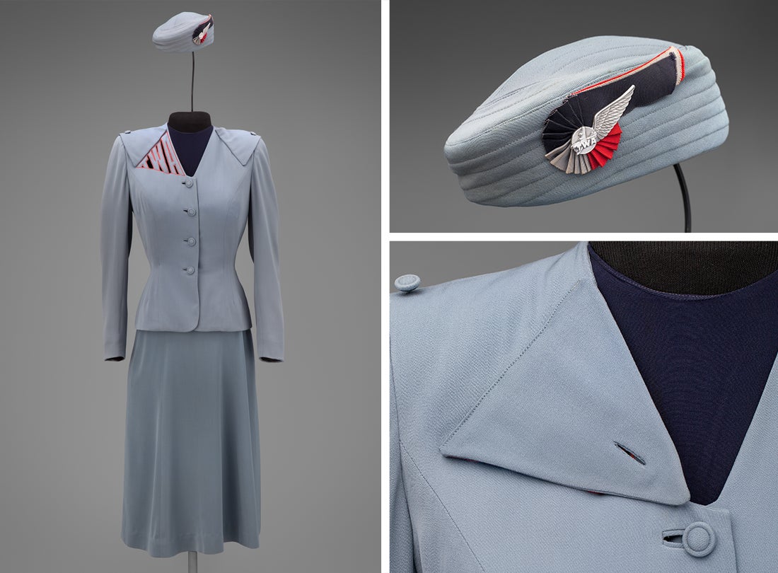 Transcontinental and Western Air hostess uniform by Howard Greer  1944