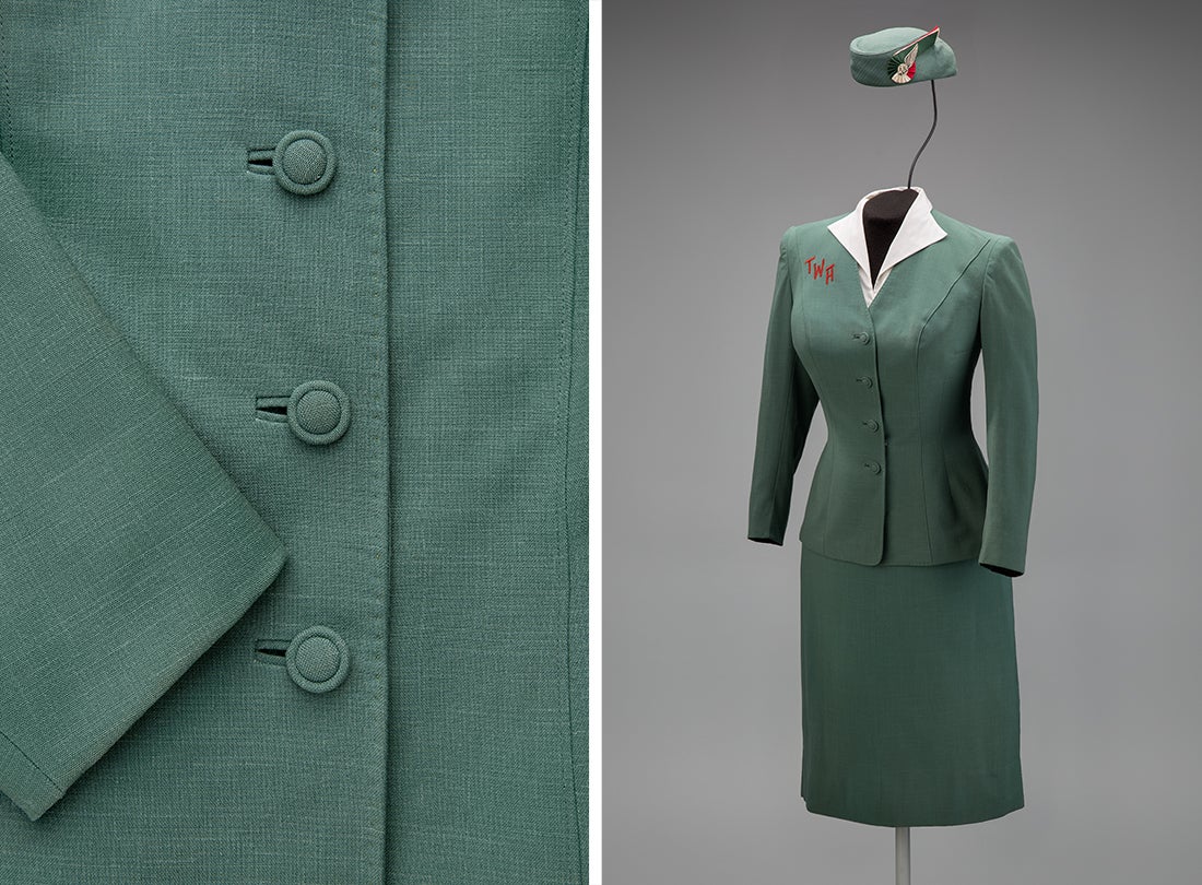 Trans World Airlines hostess uniform by Oleg Cassini