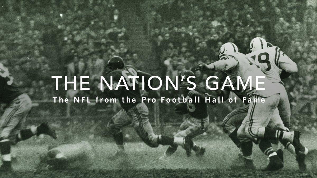 New York Giants quarterback Frank Gifford rushes in the final minutes of regulation during the 23-17 overtime victory by the Baltimore Colts over the Giants in the NFL Championship Game  December 28, 1958; Photo: Pro Football Hall of Fame]
