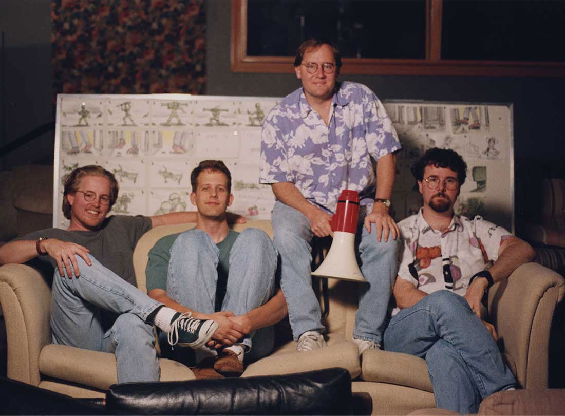 Andrew Stanton, Pete Docter, John Lasseter, and Joe Ranft  