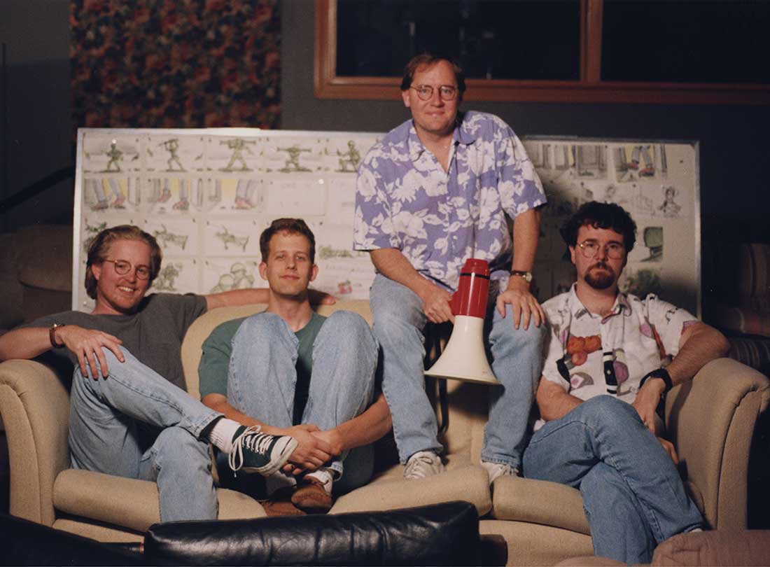 Andrew Stanton, Pete Docter, John Lasseter, and Joe Ranft  