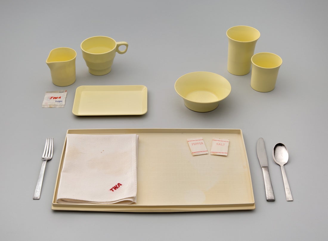 A TWA (Trans World Airlines) meal service set  1950s