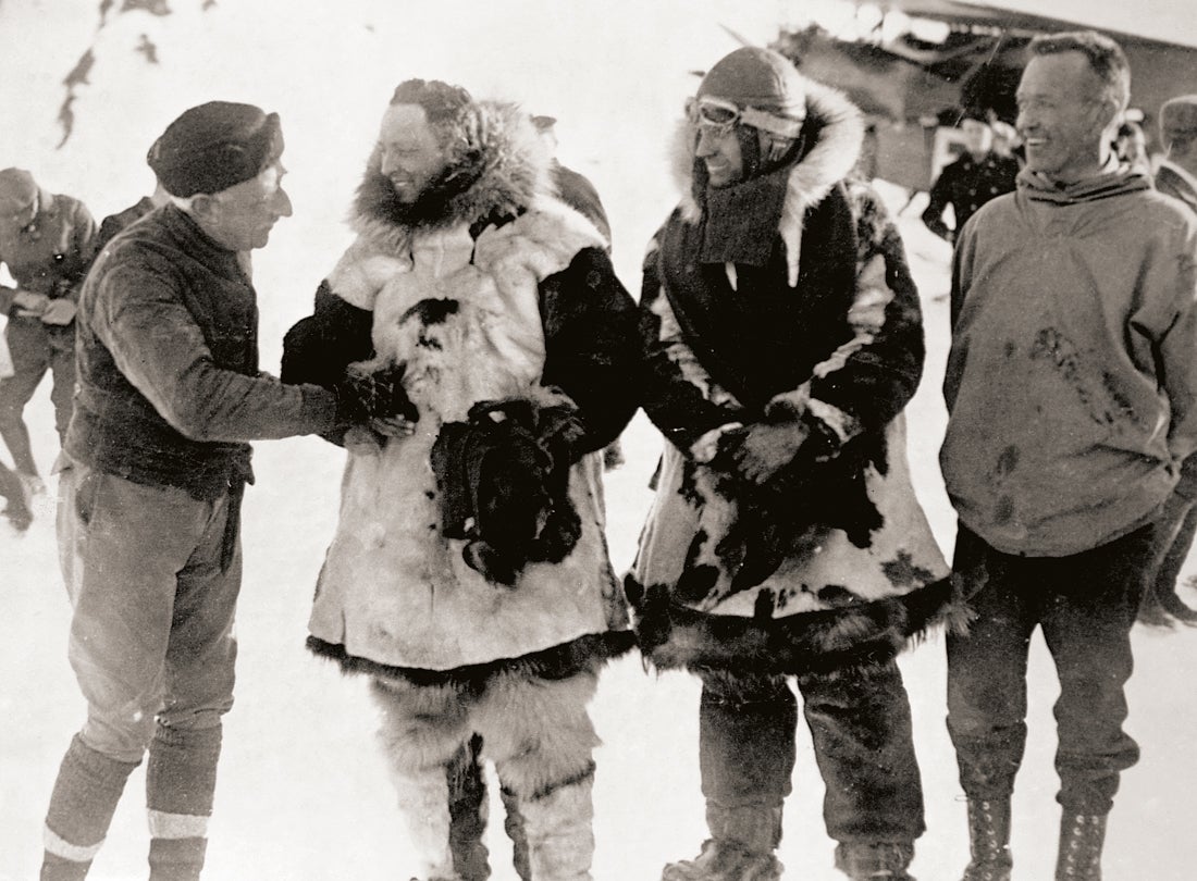 Amundsen congratulates Byrd after his return from a flight over the North Pole  1926