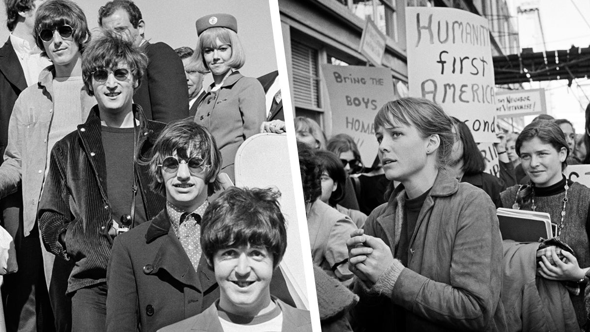 The Beatles disembark at SFO [detail]  August 29, 1966 Women’s Vietnam Day Committee marches to DeFremery Park in Oakland [detail]   1965