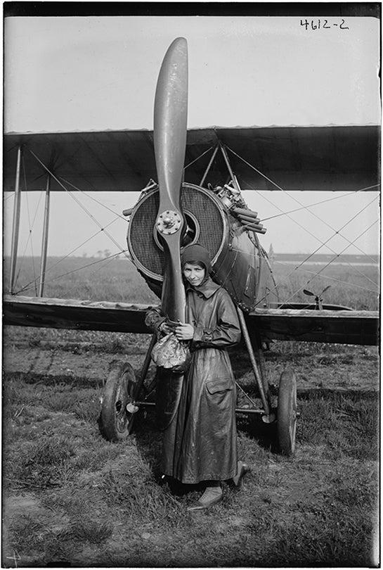 Katherine Stinson in front of her Curtiss-Stinson JN-4/S-3 Special biplane 1917 photograph Collection of the Library of Congress, Washington, D.C.