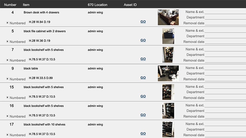 SFOM furniture log