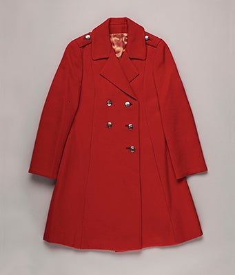 A “shoot tag” image precedes the studio shot to identify the object, a United Air Lines Hawaiian Sunset flight attendant coat from 1968