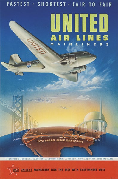 United Air Lines Mainliners Fair to Fair poster  1939