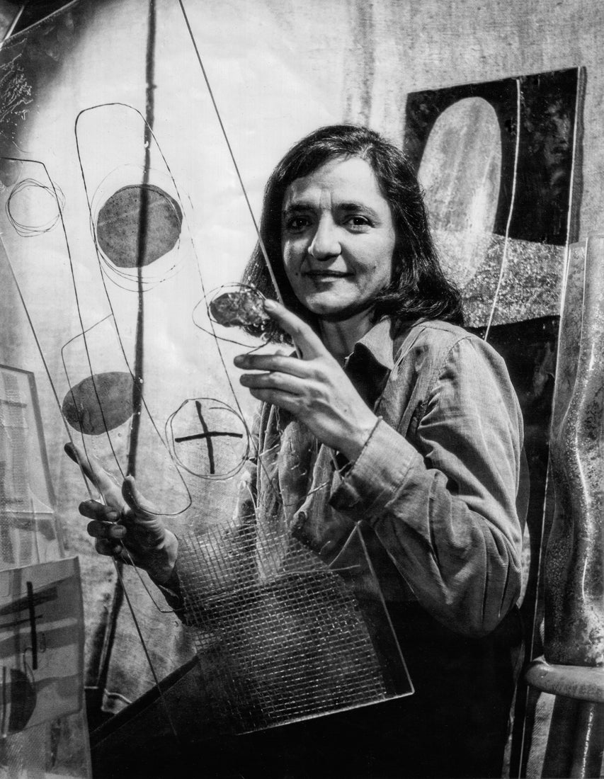Zahara Schatz with her acrylic art  1950 Courtesy of The Schatz House R2022.0609.001