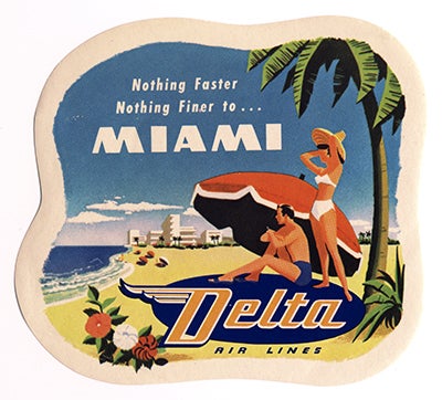 Delta Air Lines Miami luggage label  1950s