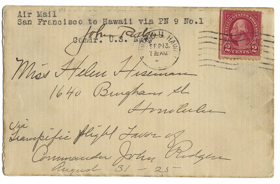 ￼￼Airmail flight cover carried by U.S. Navy Commander John Rodgers in 1925