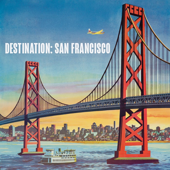 Western Air Lines poster featuring a watercolor of the Bay Bridge for event for Destination San Francisco