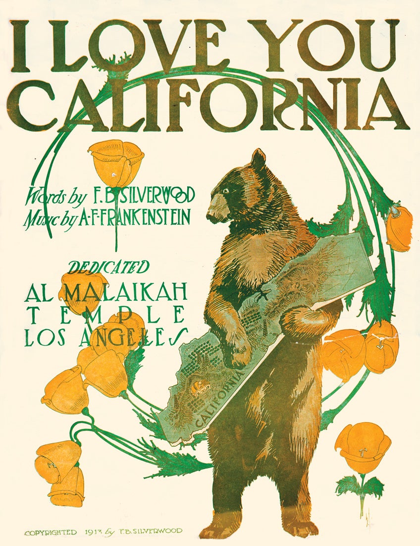 Sheet music cover for state song I Love You, California  1913