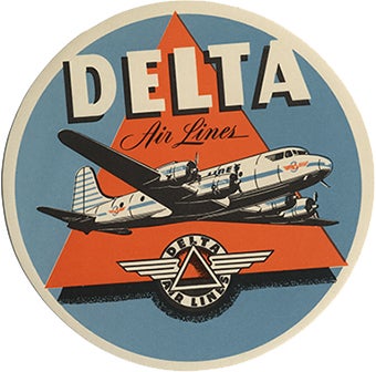 Delta Airlines Miami luggage label 1950s