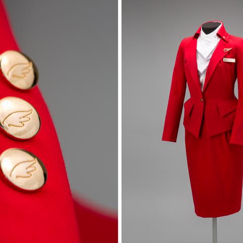Virgin Atlantic Airways female flight attendant uniform by Vivienne Westwood