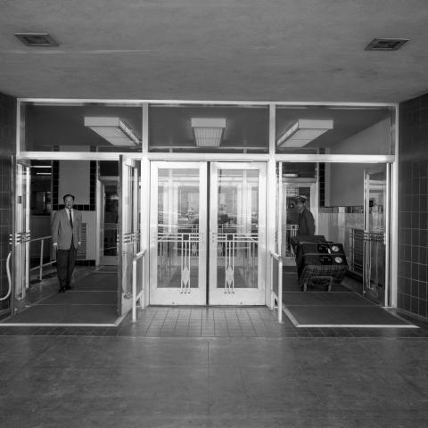 Automatic doors at entrance to San Francisco International Airport terminal building  1959