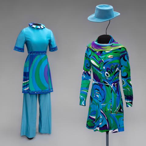 Braniff International Airways “727 Braniff Place Blue Pant Collection” uniform  1972 and “Classic Collection” uniform  1974