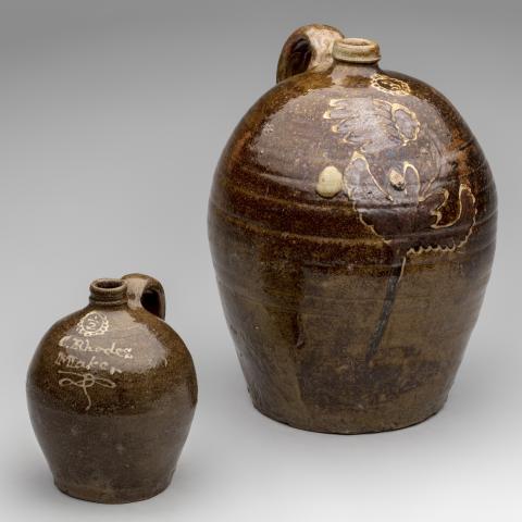 Half-gallon and three gallon jugs c. 1850; Collin Rhodes Factory