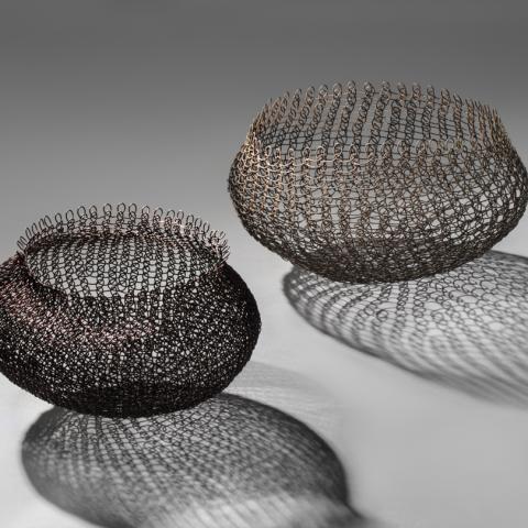 Untitled (S.847, Freestanding Basket)  c. 1953 and Untitled (S.859, Freestanding Basket)  c. early 1950s; artist Ruth Asawa (1926-2013) 