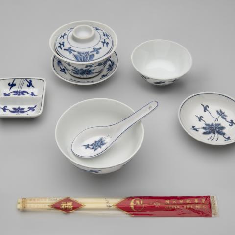 China Airlines Blue Lotus Asian meal service set 1970s