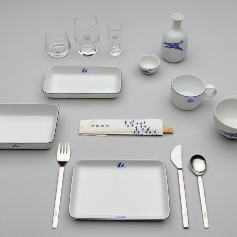 Japan Air Lines (JAL) Blue Crane first-class and executive class meal service set 1970s–1980s