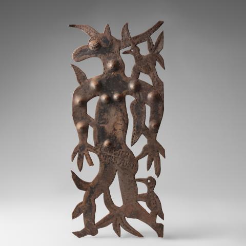 Horned figure with two birds  c. 1970s