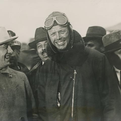 Harold Bixby (2nd from left) and Charles Lindbergh  1928 photograph Collection of SFO Museum 2019.121.0059  R2023.1501.001