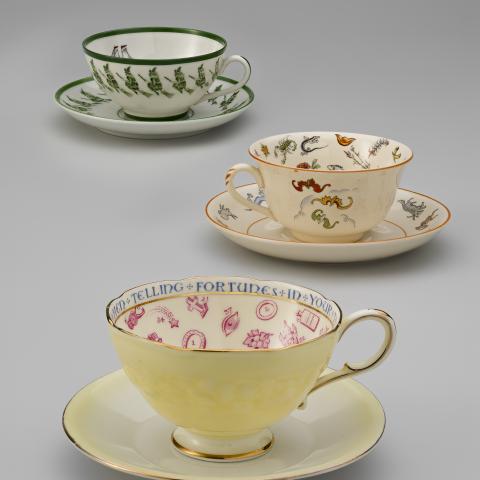 Flying witch fortune-telling teacup  late 19th century 