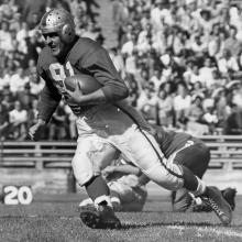Running back John Strzykalski carries the ball during a 36-14 victory over the Los Angeles Dons at Kezar Stadium  September 19, 1948