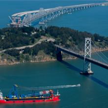 Crane barge steams into San Francisco Bay 