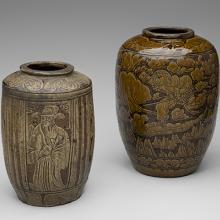 Rice wine or millet wine jar with unidentified figures  early 20th century, Jar with Journey to the West characters  early 20th century