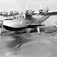 Pan American Airways Martin M-130 China Clipper on the launching cradle, Alameda, California 1935
