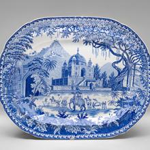Platter, Mausoleum of Sultan Purveiz or Indian Procession pattern  c. 1810–30s