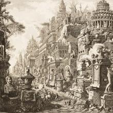 Ancient intersection of the Via Appia and Via Ardentina viewed at the second milestone outside the Porta Capena  1756 Le Antichità Romane II (The Antiquities of Rome, Vol. 2), Plate II Giovanni Battista Piranesi (Mogliano Veneto 1720 – 1778 Rome) etching on laid paper 15.75 x 25 in L2016.2101.010