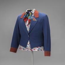 Qantas Airways flight attendant blouse, scarf, and jacket