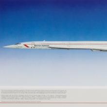 British Airways Concorde flight information packet portfolio, brochure, inflight entertainment guide, envelope, timetable card, and flight certificate  1986